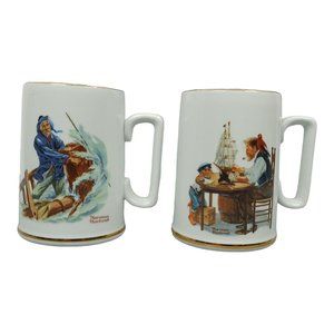 Vintage Norman Rockwell Coffee Cup 12 Oz Mugs Braving The Storm For a Good Boy